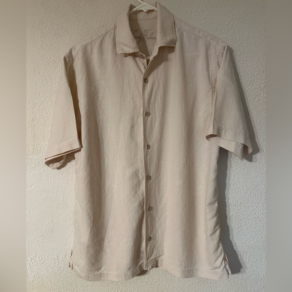Tommy Bahama Men Camp Shirt Off White 100% Silk Foliage Pattern Size Medium